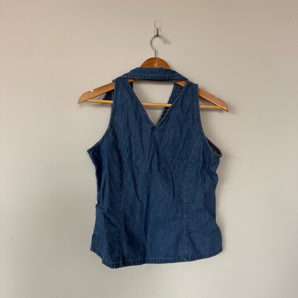 Faded Glory Denim Halter Top Women M Sleeveless Collared Y2k 2000s Bratz Western - Picture 9 of 13